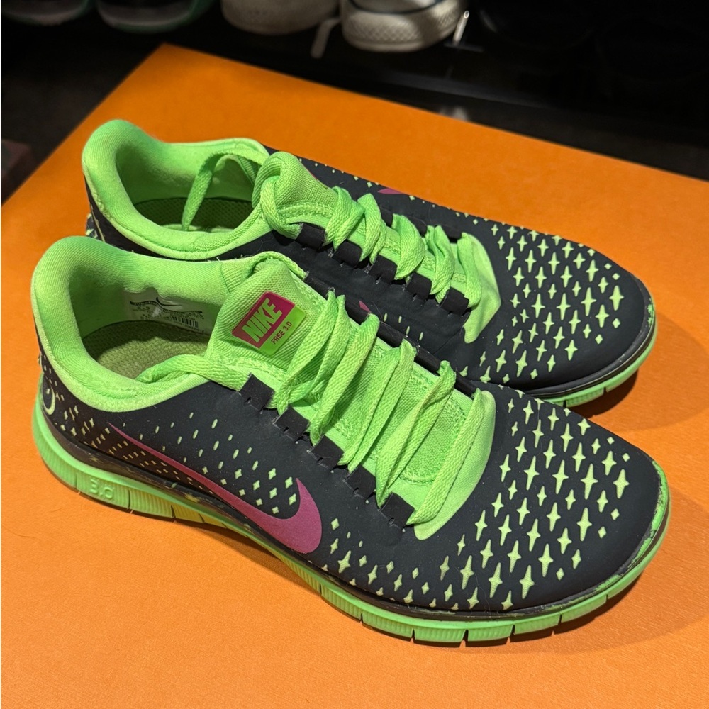 Nike Free 3.0 Flyknit Black and Lime Green Running Shoes